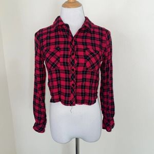 Rails Flannel Blouse Cropped Red/Black L/S Size Small